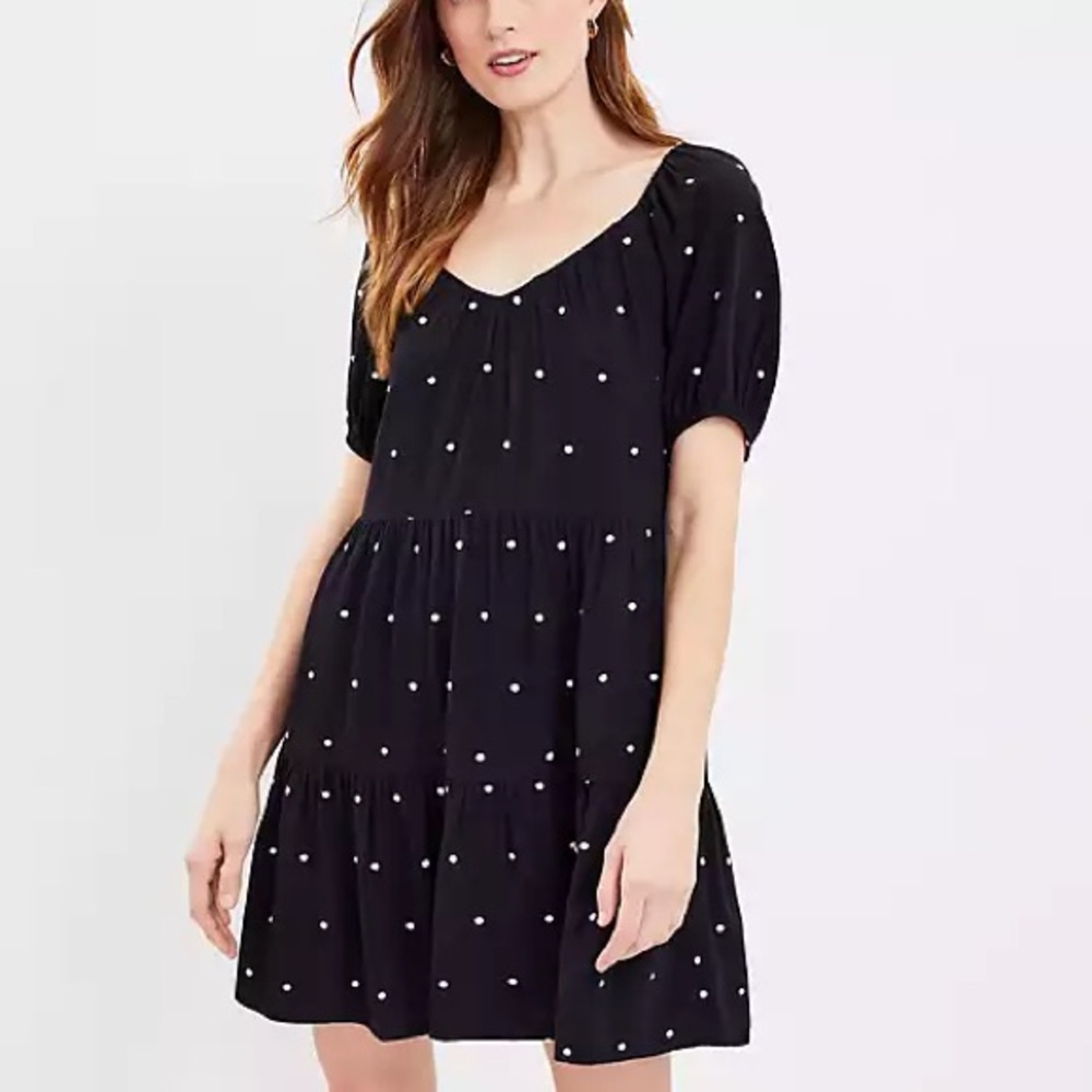 LOFT Black Dress with White Polka Dots